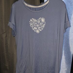 Muk Luks Blue Floral Heart Women's Tee
